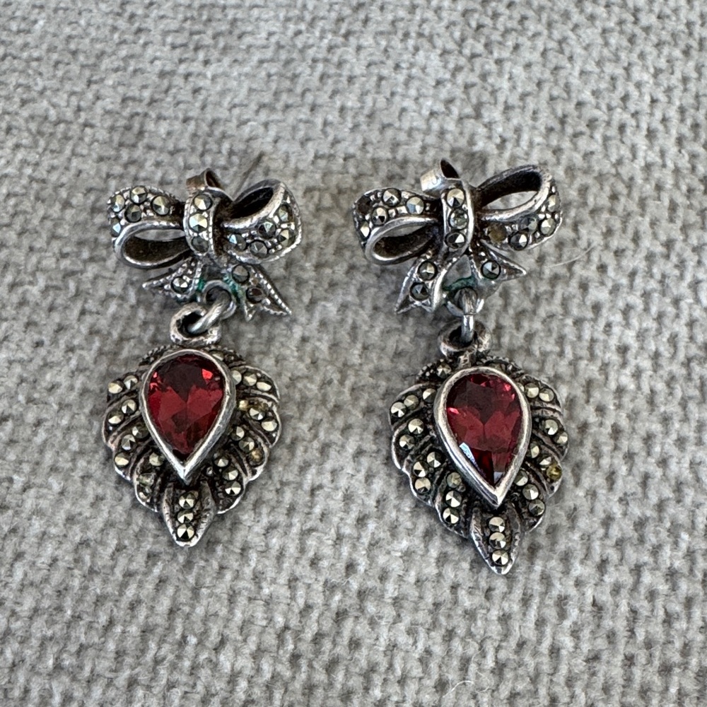 Sterling Silver Garnet & Marcasite Earrings